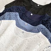 T恤上衣女 轻熟减龄蕾丝钩花休闲圆领短袖 大厂订单 2025夏新款