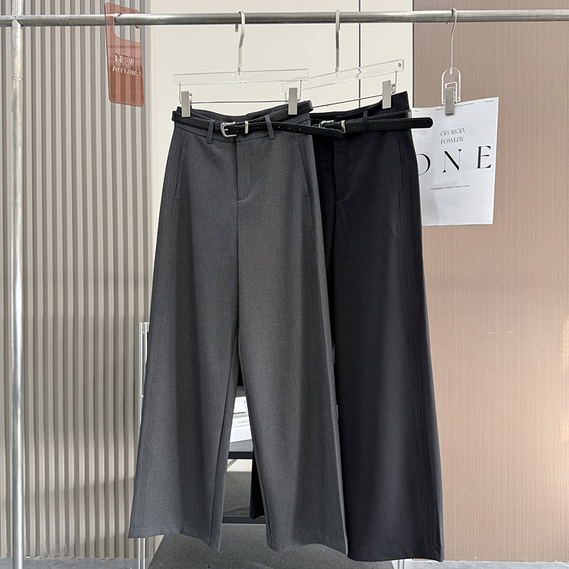 高级感！3D立体镰刀天丝羊毛垂顺斜纹肌理高腰微阔皮带休闲西裤女