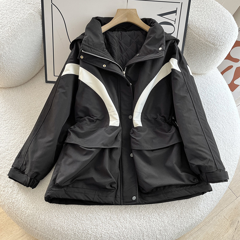 连帽工装风冲锋衣棉服外套女冬