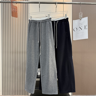 800高克重！冬季保暖羊毛混纺内里加绒撞色腰头休闲卫裤香蕉裤女