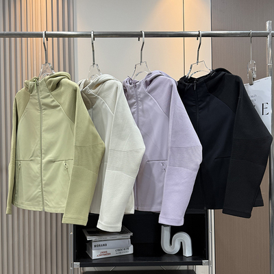 大厂订单！秋冬新品修身收腰显瘦针织拼接薄绒连帽休闲外套夹克女