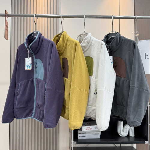 大厂订单！情侣款秋冬撞色山系户外徒步登山保暖抓绒衣摇粒绒外套