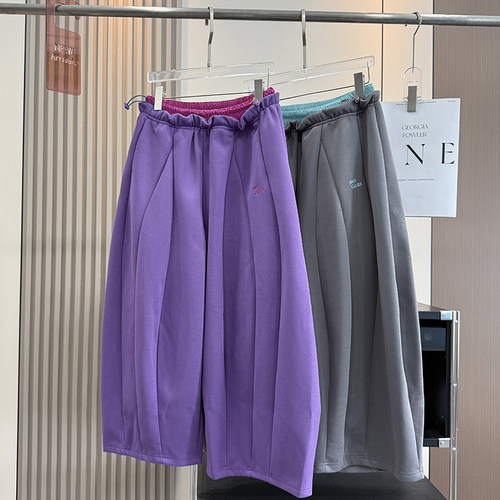 大厂订单！美式复古秋冬款纯色松紧腰户外阔腿休闲裤卫裤女萝卜裤