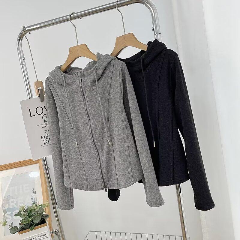 外贸女装 冬季新品港味复古拼接绵羊绒连帽拉链开衫卫衣外套女,女装/女士精品,短外套,淘宝优惠券,粉丝福利购,淘宝优惠卷