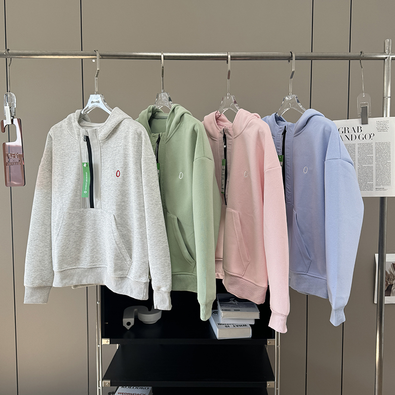 大厂订单！春季新品慵懒风减龄半拉链设计连帽套头长袖卫衣女上衣