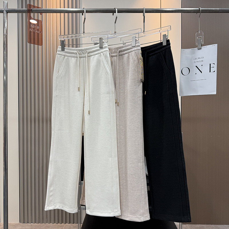 大厂订单！不挑身材松紧腰宽松显瘦羊毛窄版休闲直筒阔腿裤女秋冬