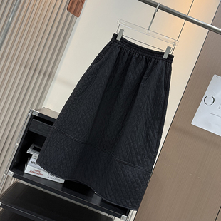 超声波加绒赫本裙！松紧高腰夹棉绒里休闲小黑裙花苞裙半身裙女冬