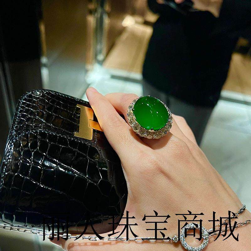 高端翡翠色戒指正阳绿小号扳指开口指环奢华气质大颗粒蛋面开口戒