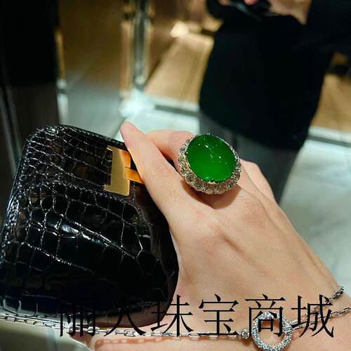 高端翡翠色戒指正阳绿小号扳指开口指环奢华气质大颗粒蛋面开口戒