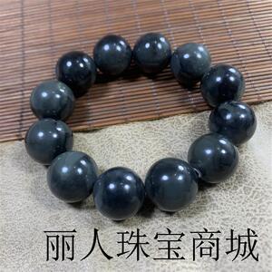 新疆和田玉青花籽料圆珠手串黑灰白青花墨玉中国风高端收藏玉手链