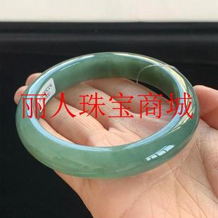 高端缅甸老坑翡翠色手镯冰糯种油青飘花正圈玉手镯豆种晴水玉镯子