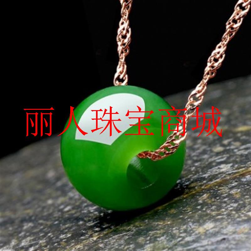 新疆和田玉碧玉菠菜绿色冰糯种转运珠挂件女款毛衣项链路路通吊坠