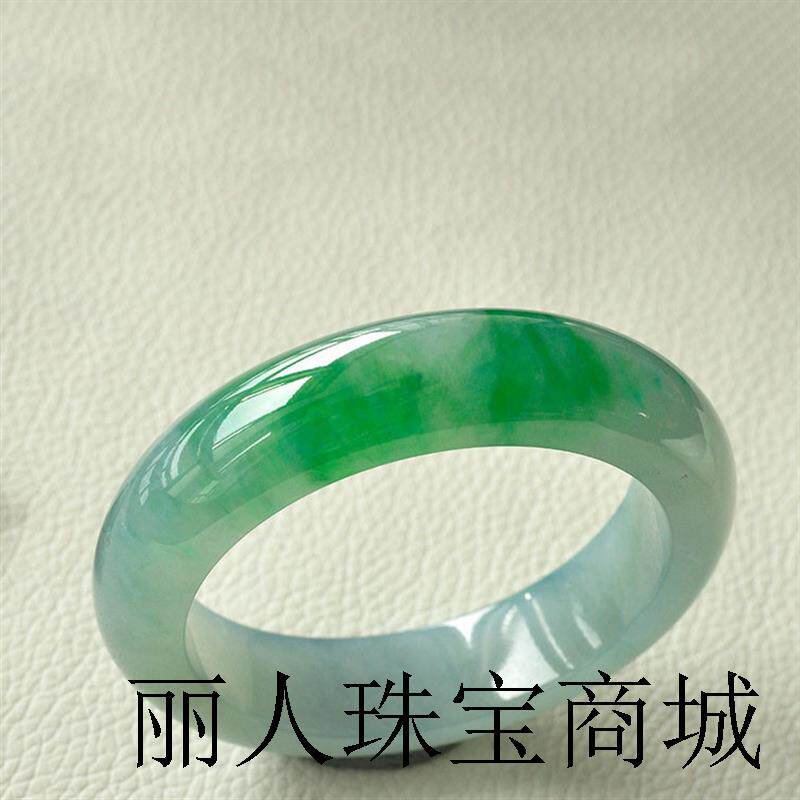 缅甸老坑冰种飘绿翡翠色手镯贵妃镯椭圆形飘花玉手镯女宽条镯精品
