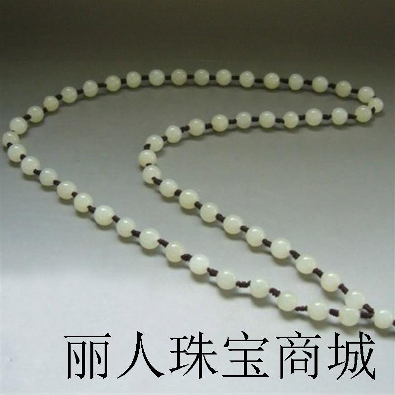 新疆和田玉圆珠项链白玉籽料原石挂链纯手工编织挂绳吊坠挂件珠串