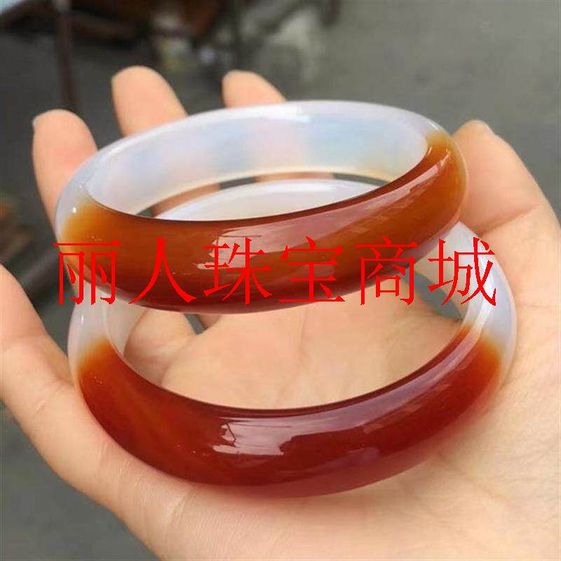 高冰红白玛瑙玉髓镯子新款玉镯真玉石手环处理高级饰品温润小众款