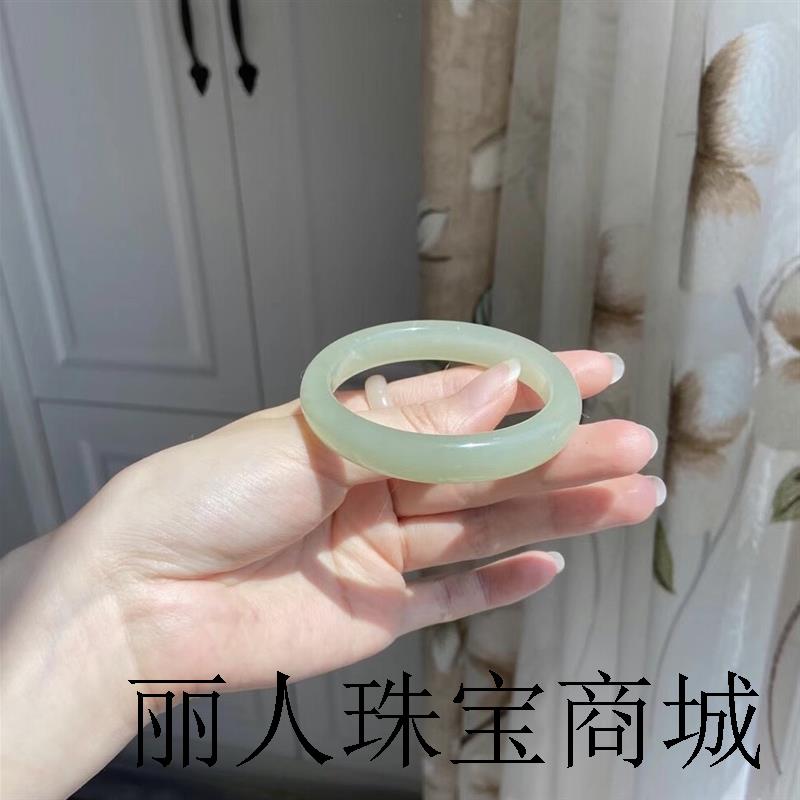 新疆和田玉色手镯晴水青白玉扁条高端宽版玉镯子翡翠玉石手饰证书