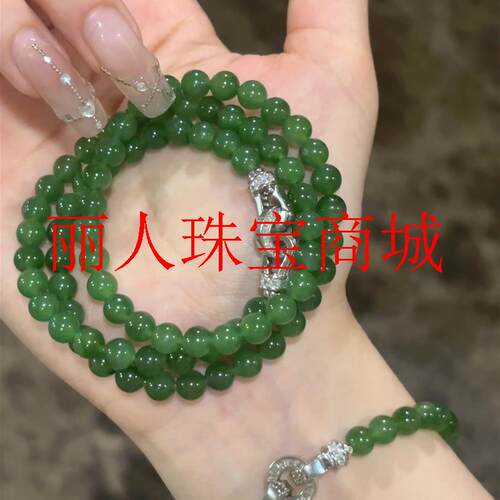 精品和田玉碧玉手链女款玉石圆珠单圈手串复古风小众设计饰品送礼