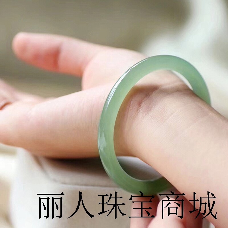 和田玉手镯女细款少女玉镯晴水叮当美人镯细条手镯小巧冰条玉手镯