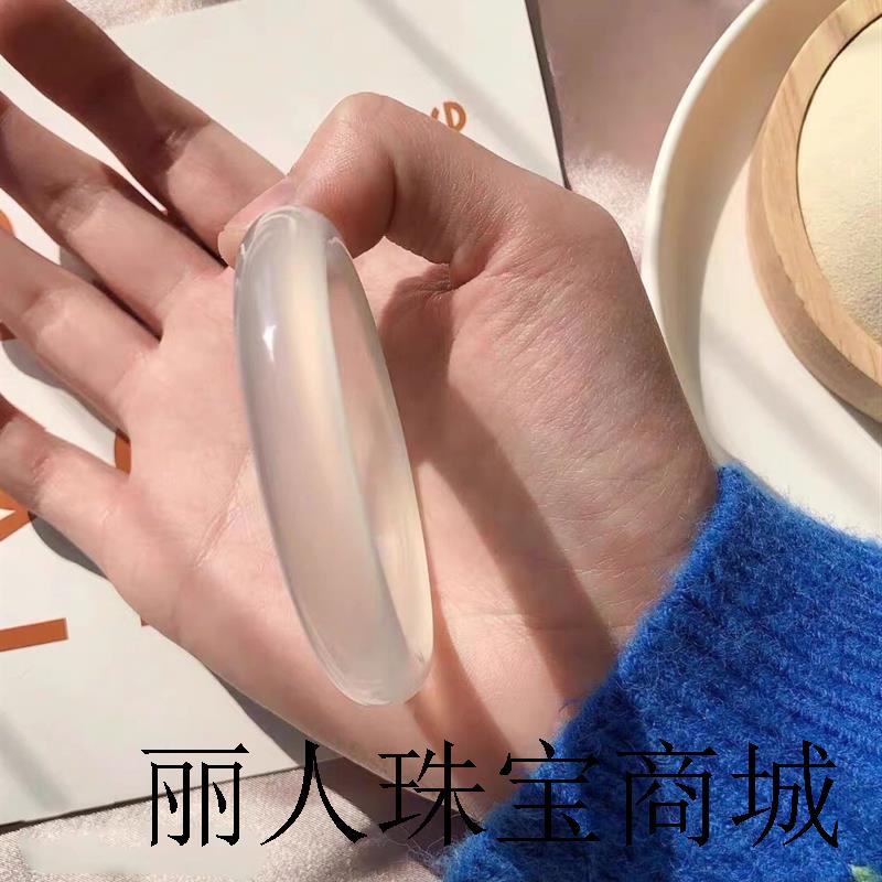 冰种飘花白玉髓手镯月光玛瑙色玉手镯女年轻款翡翠荔枝冻手环冰透