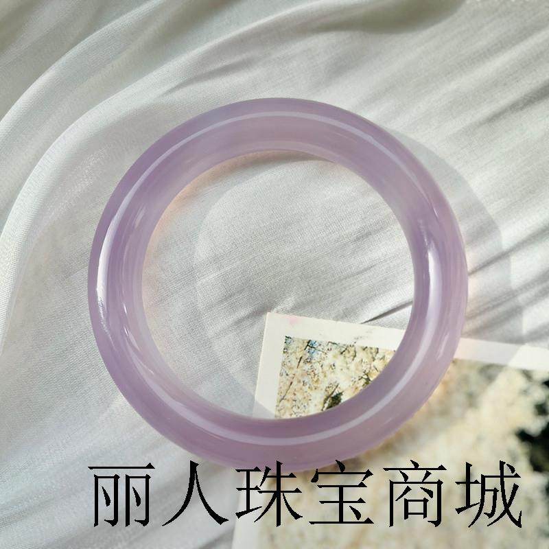 高端满色紫罗兰玉髓手镯女高冰种紫玛瑙色圆条玉镯精品百搭时尚款