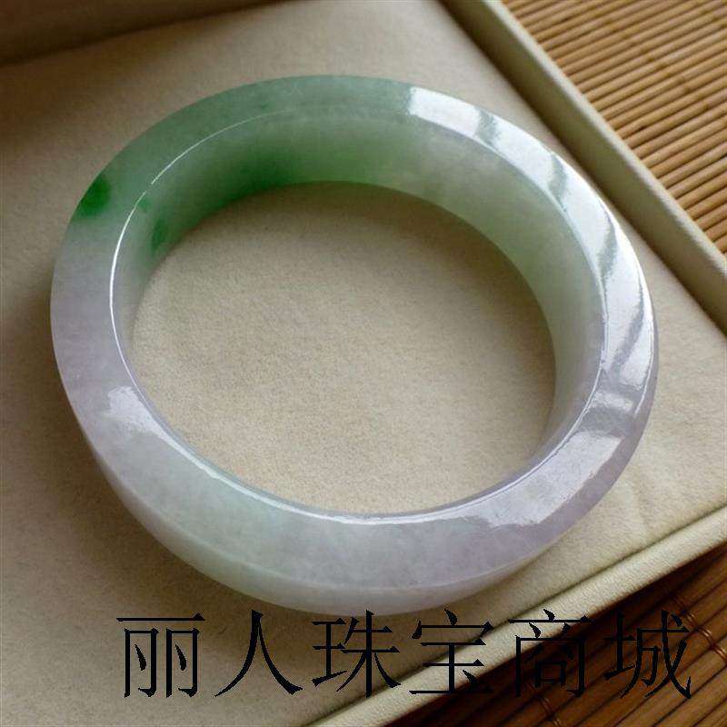 春带彩翡翠手镯精品冰种阳绿飘花方条玉镯子女老坑紫罗兰扁条百搭