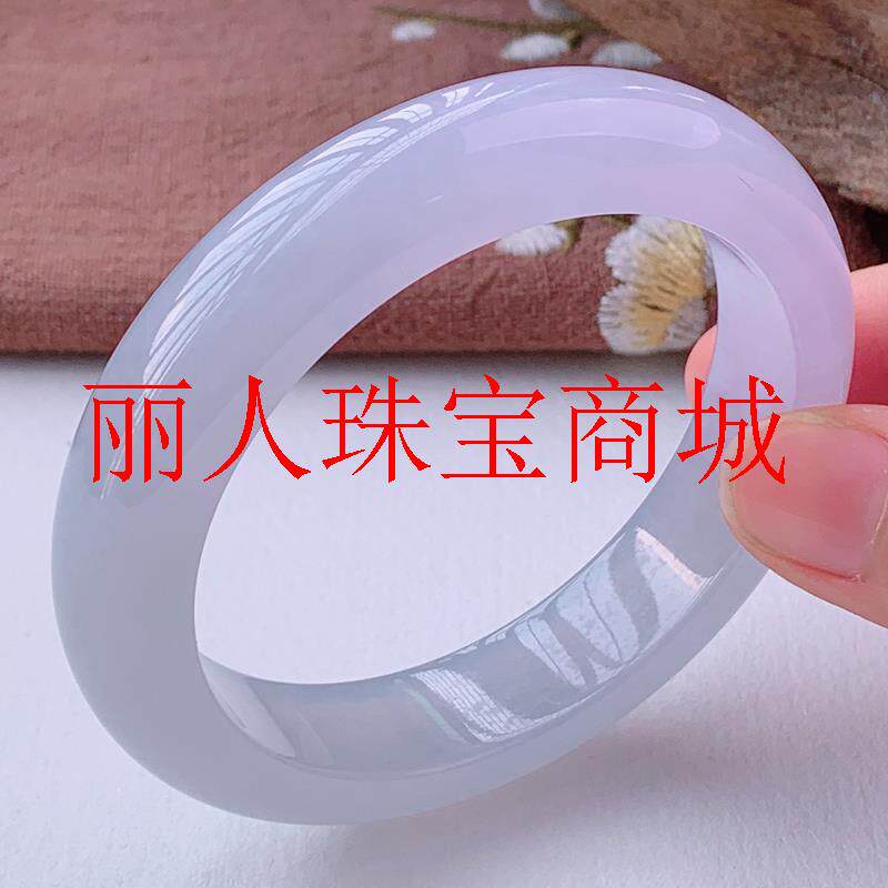 缅甸老坑翡翠色手镯冰种紫罗兰正圈圆条玉手镯淡紫色透润女款玉镯