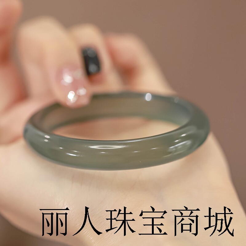 玉髓手镯玉石玛瑙冰透少女款百搭气质年轻款小众轻奢款库里蓝镯子