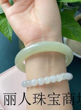 高端新疆和田玉冰晴水手镯少女高端青白玉细圆条年轻玉镯子叮当镯