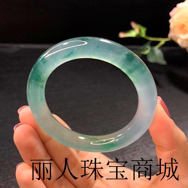 高端冰种飘绿花翡翠色手镯真玉高端老坑缅甸圆条贵妃玉镯子吊坠女