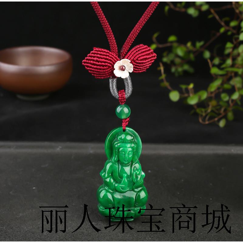 原创干青玉石观音吊坠新款秋冬项链民族风长款挂件气质女款毛衣链