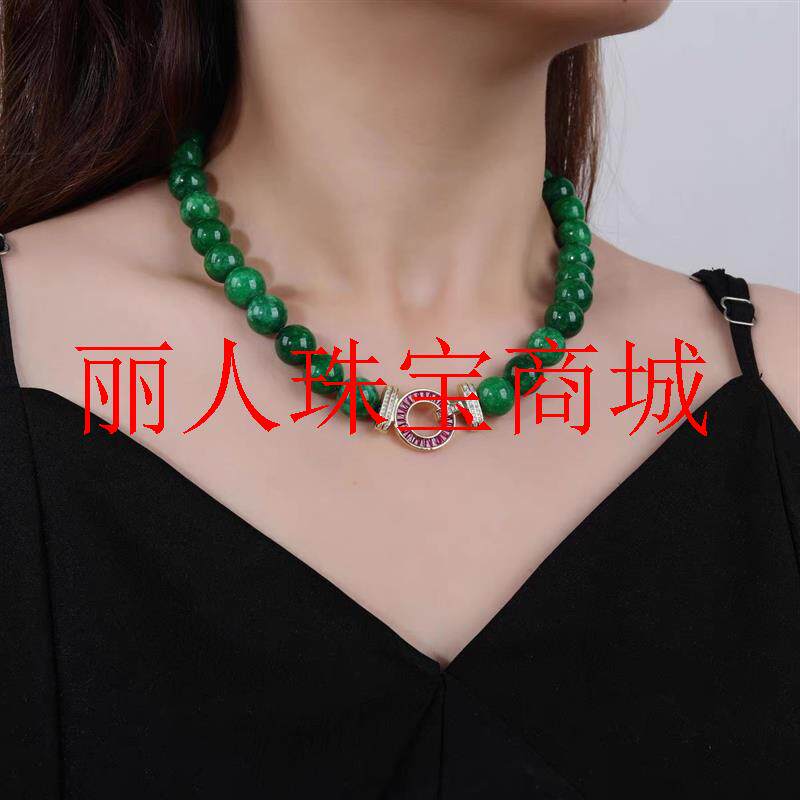 轻奢帝王绿翡翠色干青锁骨链正阳绿大圆珠玉石项链女款百搭送妈妈