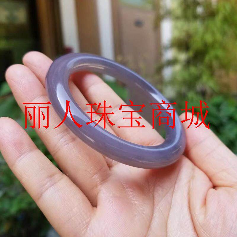 精品青海老料烟紫和田玉圆条手镯烟灰色玉镯子女款胖条紫罗兰送礼