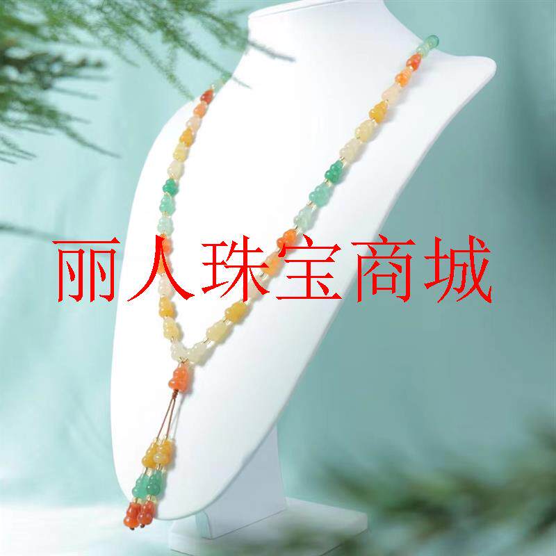 新疆金丝玉葫芦大肚佛平安扣玉石项链彩色锁骨链戈壁女长款毛衣链