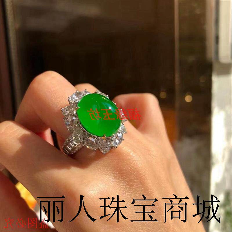 高品质翡翠色老坑高冰艳绿银镶嵌戒指气质高级感女士款戒指送礼