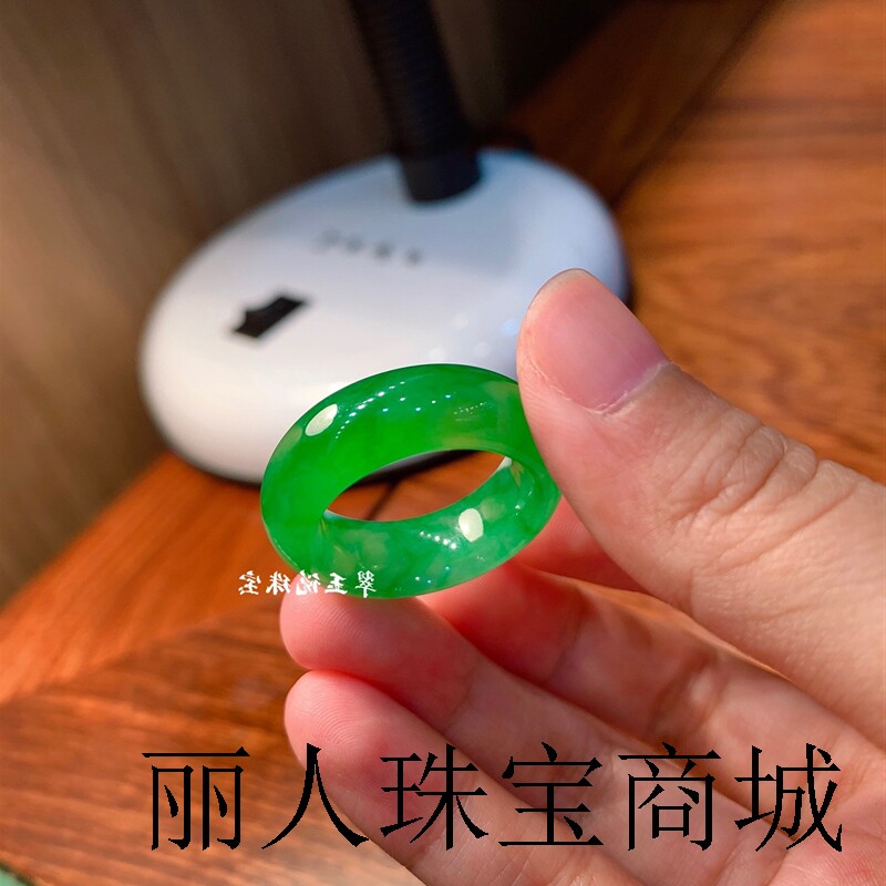 满绿翡翠色戒指高冰种正阳绿指环飘花戒圈男女款祖母绿尾戒证书