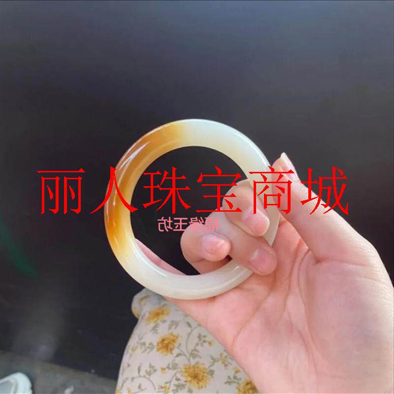新疆且末和田玉白色糖料俏色籽料羊脂玉女款圆条糖白手镯礼物百搭