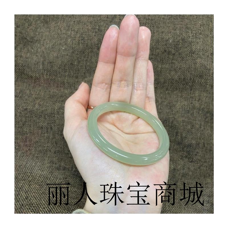 和田玉手镯小细圆条晴水绿叮当美人镯少女款阿富汗玉石手饰品证书