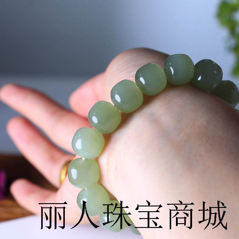 新疆和田玉高冰晴水老型珠手串男女款玉石珠串手链青白玉苹果珠链