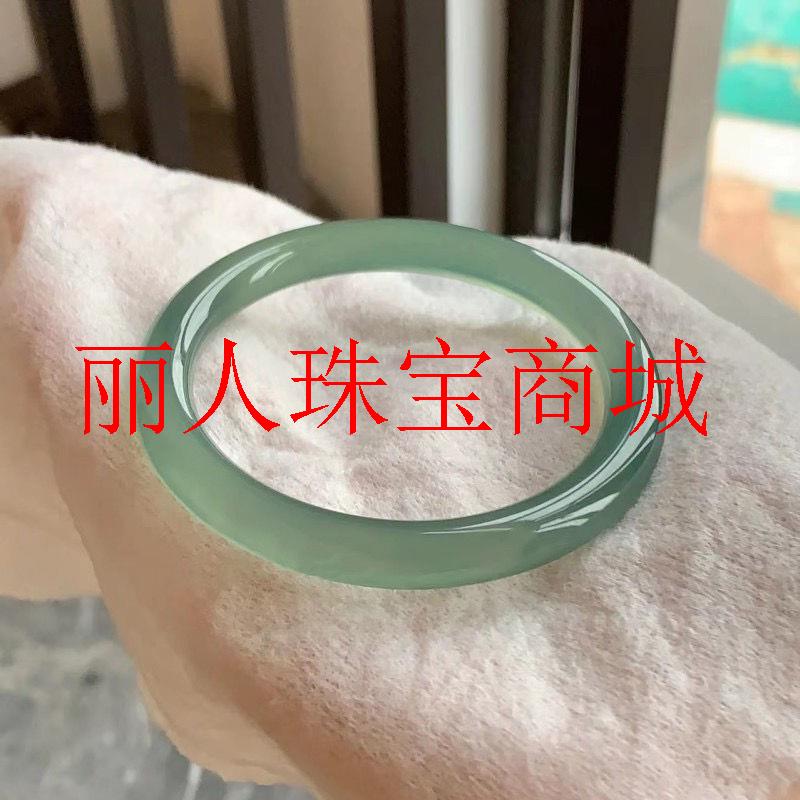 精选款冰种油青色玉髓手镯胖圆条远山黛美人镯高冰透水润玛瑙女镯
