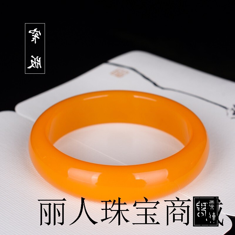天然正品黄龙玉手镯女款加宽加厚冰种橘黄玉镯子金丝玉手环老黄玉