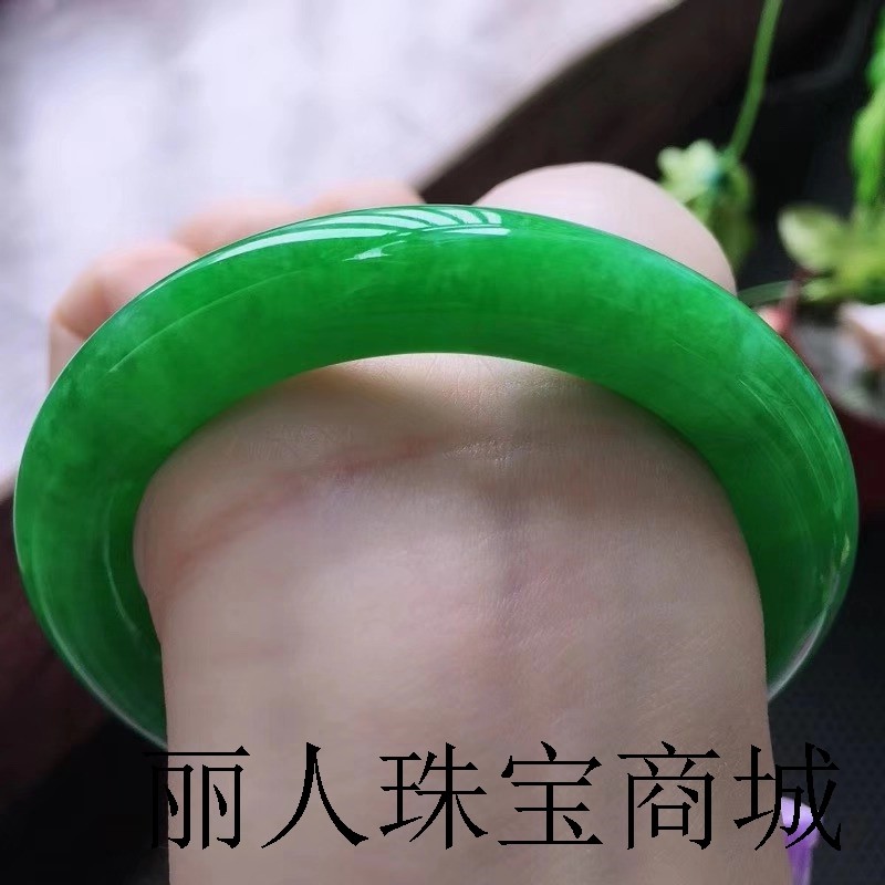 传世收藏品缅甸老坑帝王绿翡翠冰糯种满绿圆条手镯生日送礼男女款