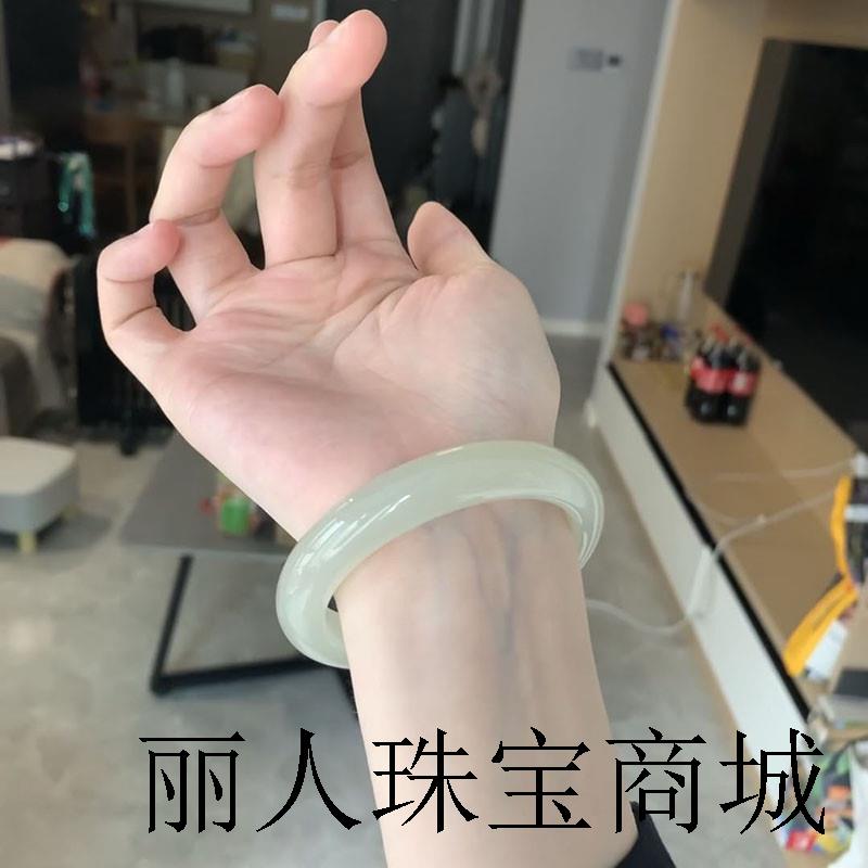 冰种晴水青白玉手镯女正圈宽版羊脂白玉和田玉青海料阿富汗玉镯子
