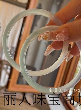 半山半水冰种玛瑙油青手镯渐变透亮细美人条玉髓翡翠叮当镯女百搭