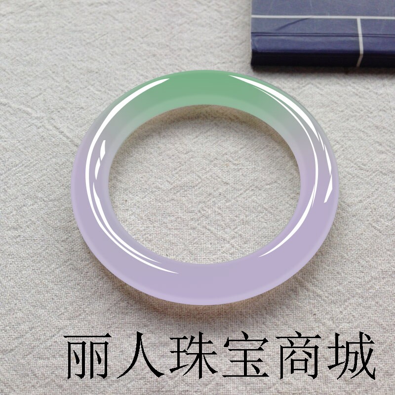 冰种缅甸翡翠正品手镯紫罗兰春带彩圆条正圈玉镯少女妈妈款叮当镯