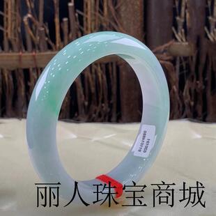 缅甸翡翠色玉手镯冰种阳绿手镯浅绿飘花正圈玉镯旺夫圆镯玉石少女