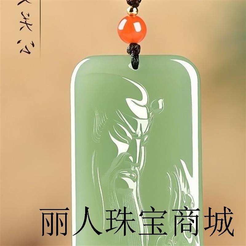 和田玉青玉关公吊坠男武财神项链霸气男款帅气淡绿通用玉牌挂件