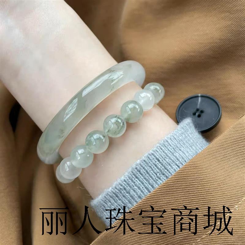 扁条手镯子旺夫镯半山半水翡翠玛瑙高端新疆天山翠冰翠金丝玉正品