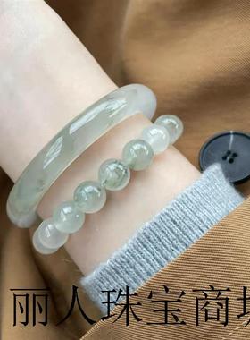 扁条手镯子旺夫镯半山半水翡翠玛瑙高端新疆天山翠冰翠金丝玉正品