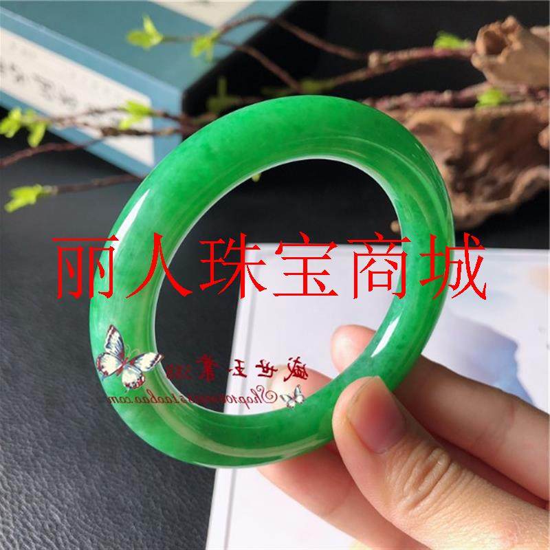 缅甸翡翠色圆条玉石镯冰种祖母绿高级感阳绿飘花仙女款平安玉手镯