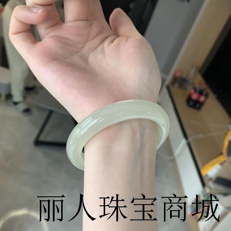 高端冰种青白玉手镯女款正圈宽版羊脂白玉和田玉晴水玉镯子带证书